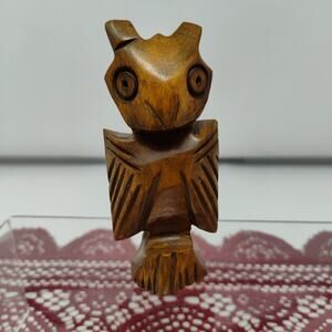 Vintage Hand Carved Owl Approx 4" Wood